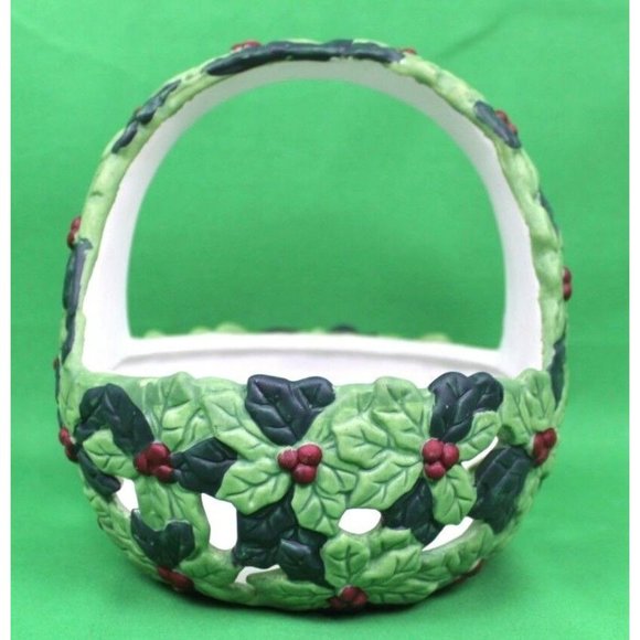 Transfar Intl Corp Ceramic Poinsettia Christmas Holiday Basket - Picture 2 of 9